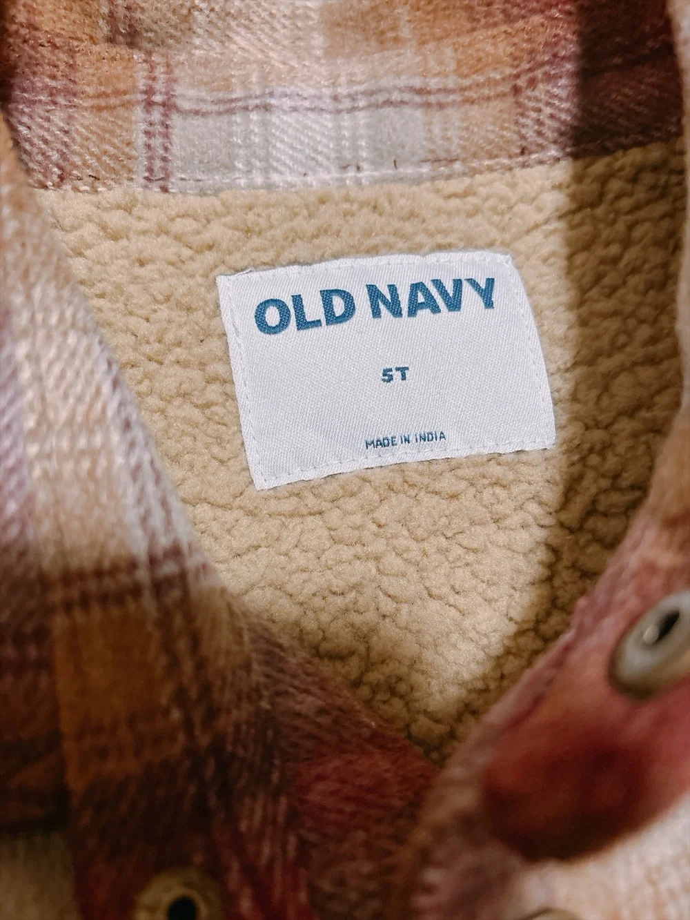 Old Navy Kids Plaid Pea Coat in Burgundy, Brown & Cream